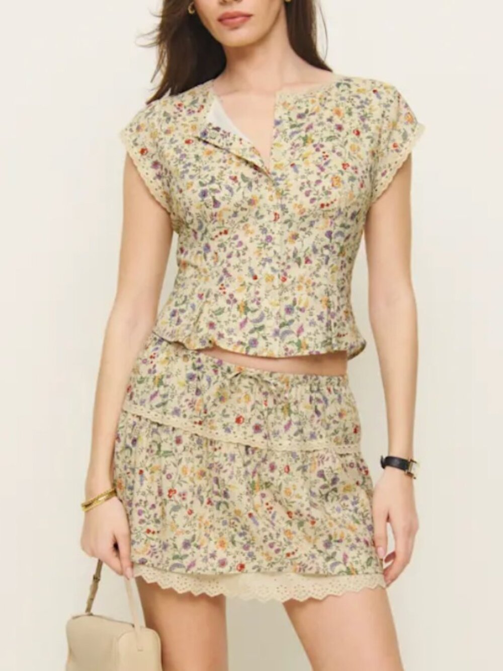 ✨ SALE Reformation Valetta Two Piece Set Sz2 Yasmeen Yellow Floral Cotton Causal